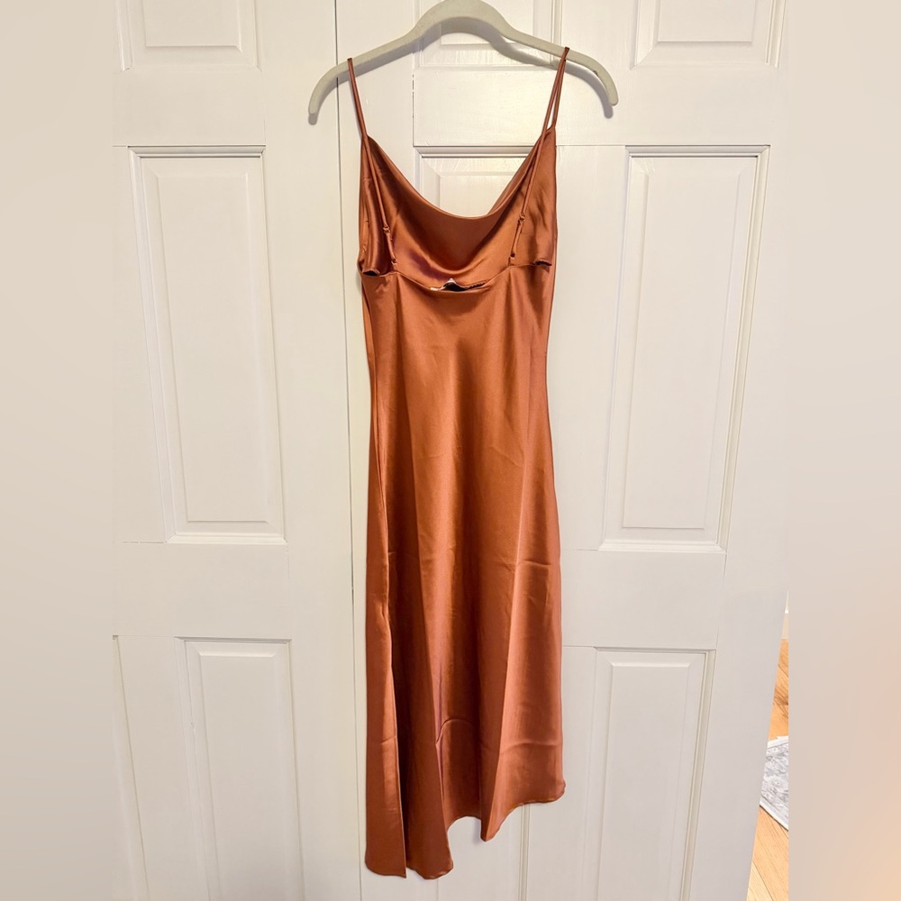 Petal & Pup Cyprus Rust Satin Midi Dress Size 2 Cowl Neck Slip Wedding Guest — image 4 of 8